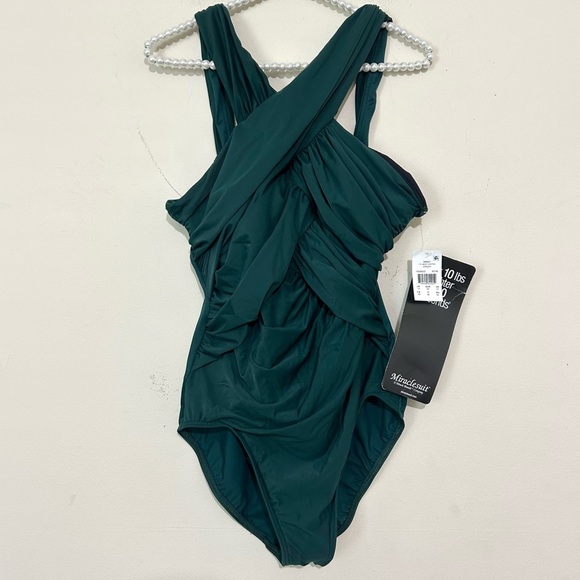 Miraclesuit Novel Ideas Criss Cross High Neck One-Piece Swimsuit NEW SZ 14 - Picture 2 of 7